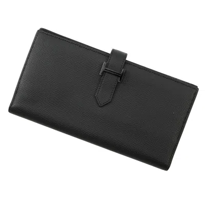 Pre-owned Hermes Black Epsom Leather Long Wallet (bi-fold) ()