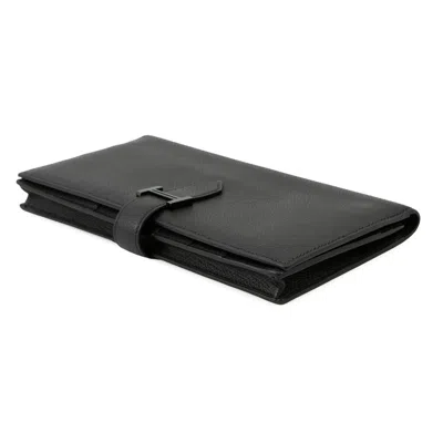 Pre-owned Hermes Black Epsom Leather Long Wallet (bi-fold) ()