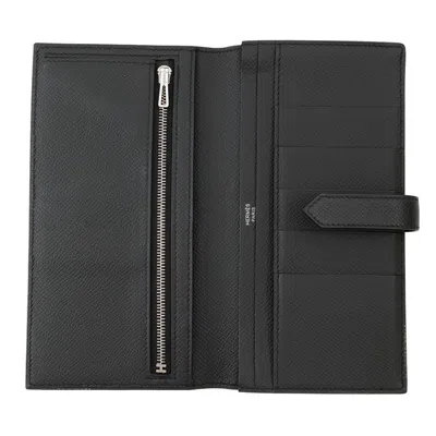 Pre-owned Hermes Black Epsom Leather Long Wallet (bi-fold) ()