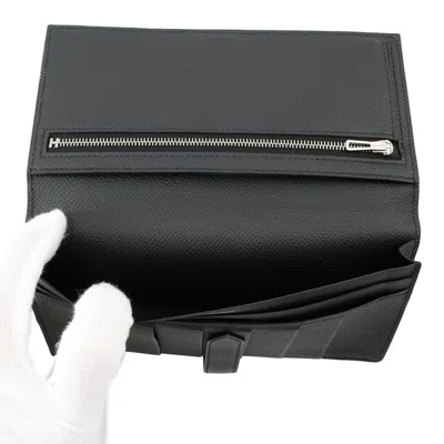 Pre-owned Hermes Black Epsom Leather Long Wallet (bi-fold) ()