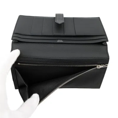 Pre-owned Hermes Black Epsom Leather Long Wallet (bi-fold) ()