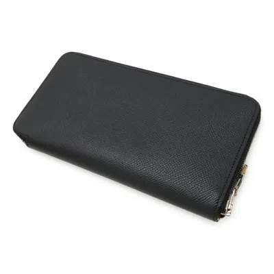 Pre-owned Hermes Black Epsom Leather Silk Long Wallet (bi-fold) ()