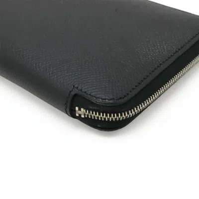 Pre-owned Hermes Black Epsom Leather Silk Long Wallet (bi-fold) ()