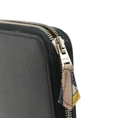 Pre-owned Hermes Black Epsom Leather Silk Long Wallet (bi-fold) ()