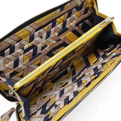 Pre-owned Hermes Black Epsom Leather Silk Long Wallet (bi-fold) ()