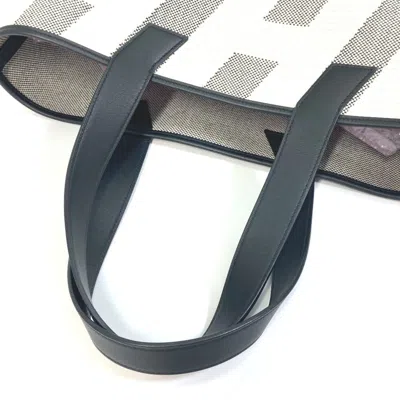 Pre-owned Hermes Black Gray White Canvas Swift Leather Handbag Tote Bag ()