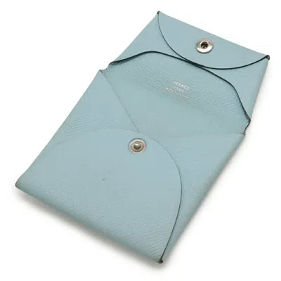 Pre-owned Hermes Blue Atoll Mint Blue Epsom Leather Coin Purse/coin Case ()
