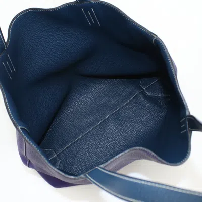 Pre-owned Hermes Blue Taurillon Clemence Leather Tote Bag ()