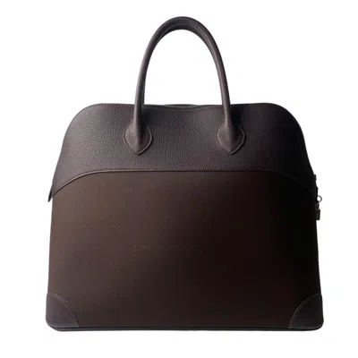 Pre-owned Hermes Bolide Dark Brown Togo Leather Canvas Tote Bag ()