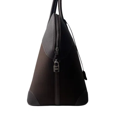 Pre-owned Hermes Bolide Dark Brown Togo Leather Canvas Tote Bag ()