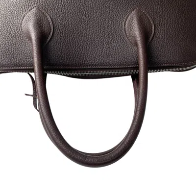 Pre-owned Hermes Bolide Dark Brown Togo Leather Canvas Tote Bag ()