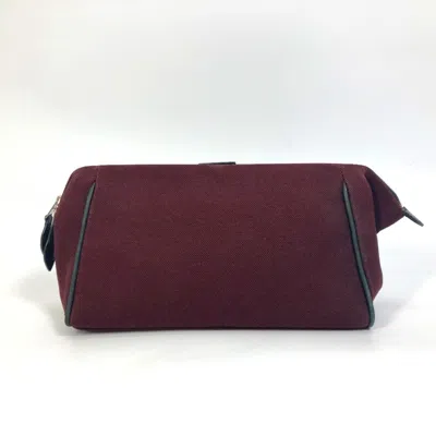 Pre-owned Hermes Bordeaux Canvas Clutch Bag Pouch () In Burgundy