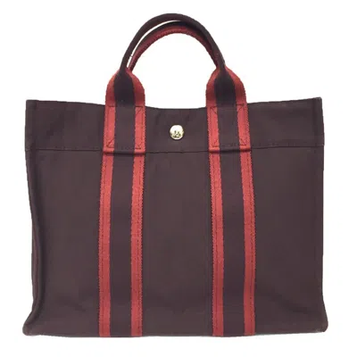 Pre-owned Hermes Bordeaux Cotton Canvas Tote Bag () In Burgundy