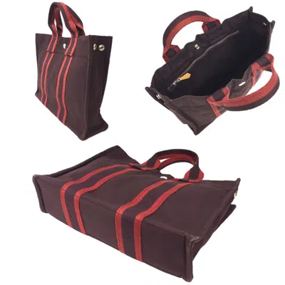 Pre-owned Hermes Bordeaux Cotton Canvas Tote Bag () In Burgundy