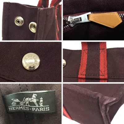 Pre-owned Hermes Bordeaux Cotton Canvas Tote Bag () In Burgundy