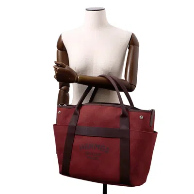 Pre-owned Hermes Chocolat Rouge H Toile Chevron Canvas Handbag Shoulder Bag Tote Bag ()