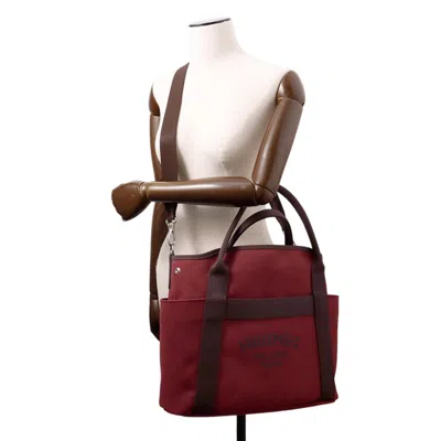 Pre-owned Hermes Chocolat Rouge H Toile Chevron Canvas Handbag Shoulder Bag Tote Bag ()