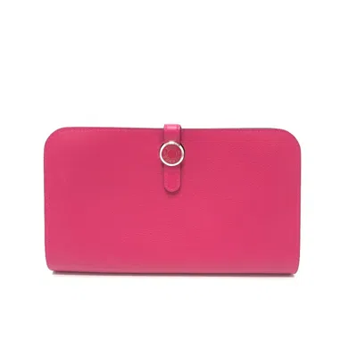 Pre-owned Hermes Dogon Pink Leather Long Wallet (bi-fold) ()