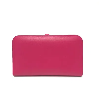 Pre-owned Hermes Dogon Pink Leather Long Wallet (bi-fold) ()
