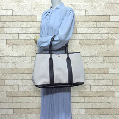 Pre-owned Hermes Garden Beige Brown Toile H Leather Tote Bag () In Multi
