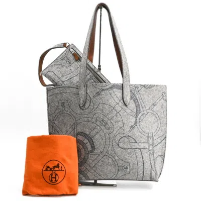 Pre-owned Hermes Gray Felt Leather Shoulder Bag Tote Bag ()