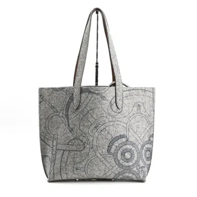 Pre-owned Hermes Gray Felt Leather Shoulder Bag Tote Bag ()
