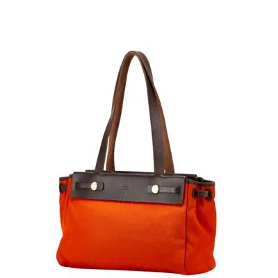 Pre-owned Hermes Her Bag Brown Orange Toile Officier Tote Bag () In Multi