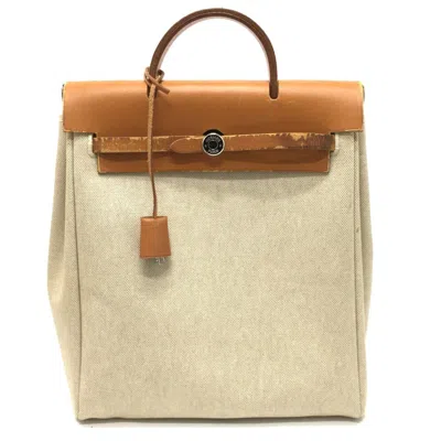 Pre-owned Hermes Her Bag Natural Canvas Leather Backpack () In Brown