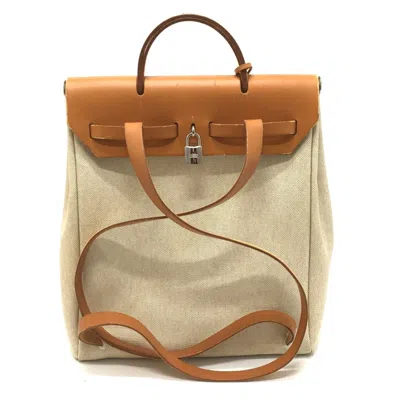 Pre-owned Hermes Her Bag Natural Canvas Leather Backpack () In Brown