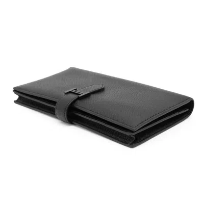 Pre-owned Hermes Kara Black Epsom Leather Long Wallet (bi-fold) ()