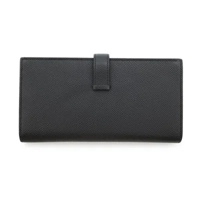 Pre-owned Hermes Kara Black Epsom Leather Long Wallet (bi-fold) ()