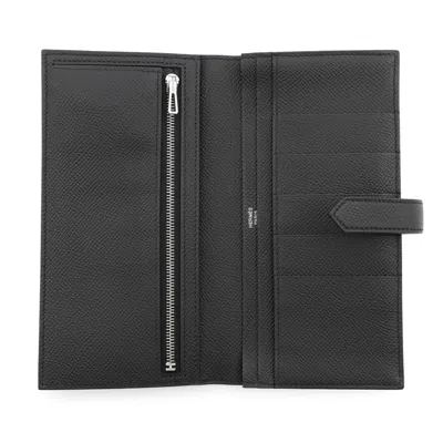 Pre-owned Hermes Kara Black Epsom Leather Long Wallet (bi-fold) ()