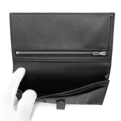 Pre-owned Hermes Kara Black Epsom Leather Long Wallet (bi-fold) ()