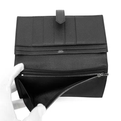 Pre-owned Hermes Kara Black Epsom Leather Long Wallet (bi-fold) ()