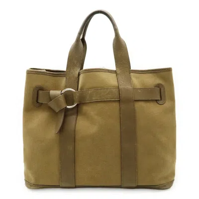 Pre-owned Hermes Khaki Brown Toile H Buffalo Leather Handbag Tote Bag ()