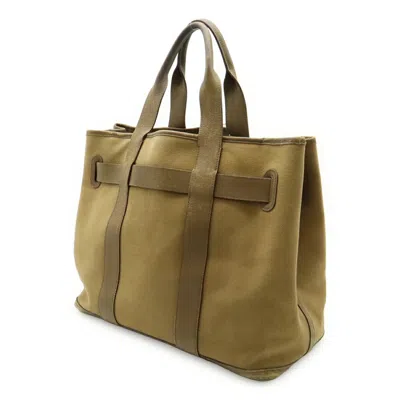 Pre-owned Hermes Khaki Brown Toile H Buffalo Leather Handbag Tote Bag ()