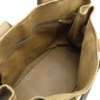 Pre-owned Hermes Khaki Brown Toile H Buffalo Leather Handbag Tote Bag ()
