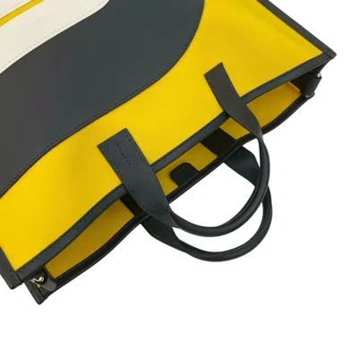 Pre-owned Hermes Navy White Yellow Canvas Leather Shoulder Bag Tote Bag ()