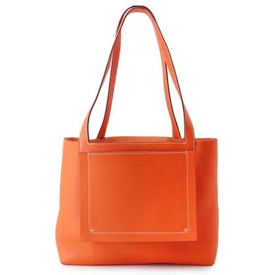 Pre-owned Hermes Orange Poppy Taurillon Clemence Leather Tote Bag ()