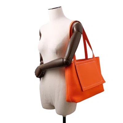 Pre-owned Hermes Orange Poppy Taurillon Clemence Leather Tote Bag ()