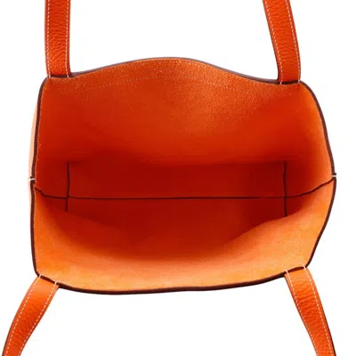 Pre-owned Hermes Orange Poppy Taurillon Clemence Leather Tote Bag ()