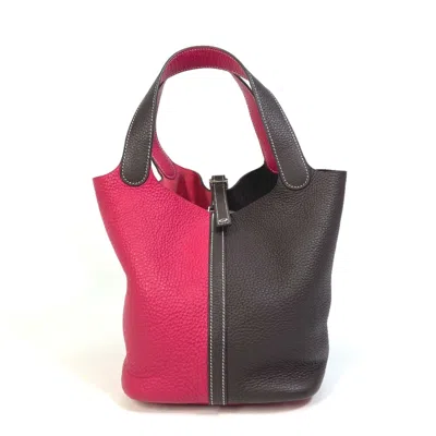 Pre-owned Hermes Picotin Red Brown Taurillon Clemence Leather Handbag Tote Bag ()