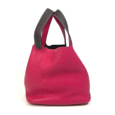 Pre-owned Hermes Picotin Red Brown Taurillon Clemence Leather Handbag Tote Bag ()