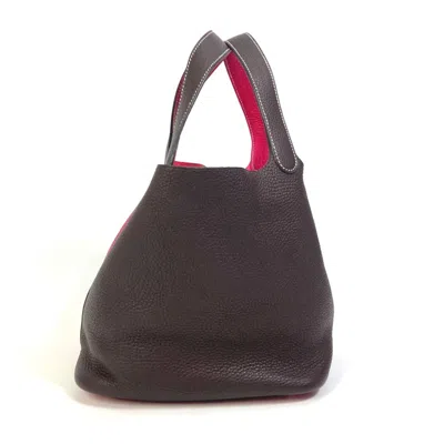 Pre-owned Hermes Picotin Red Brown Taurillon Clemence Leather Handbag Tote Bag ()