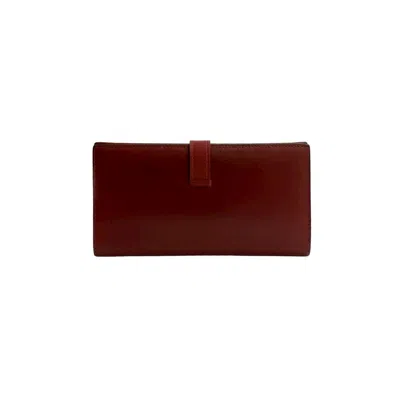 Pre-owned Hermes Red Color Box Calf Leather Long Wallet (bi-fold) ()