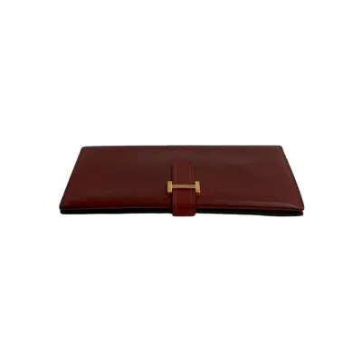 Pre-owned Hermes Red Color Box Calf Leather Long Wallet (bi-fold) ()