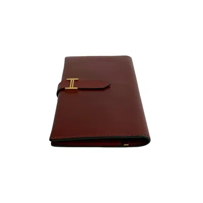 Pre-owned Hermes Red Color Box Calf Leather Long Wallet (bi-fold) ()