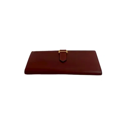 Pre-owned Hermes Red Color Box Calf Leather Long Wallet (bi-fold) ()