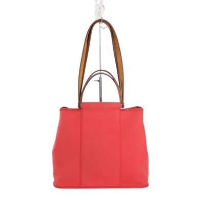 Pre-owned Hermes Red Color Canvas Leather Tote Bag ()