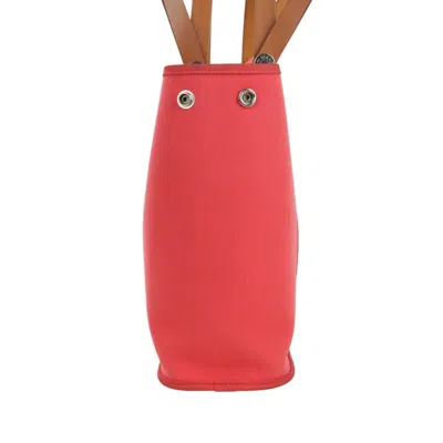 Pre-owned Hermes Red Color Canvas Leather Tote Bag ()